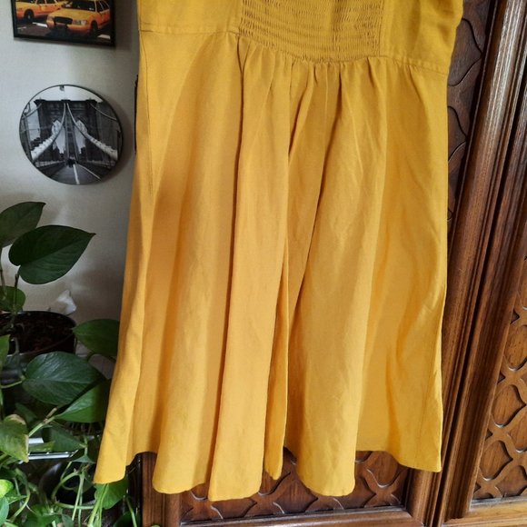 Express Fit and Flare Cami Linen Dress - Yellow, Size S - Picture 8 of 16